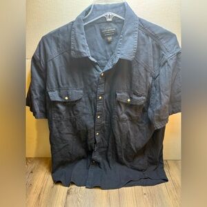 Lucky Brand Men’s Short Sleeve Washed & Worn Pearl Snap Shirt Navy Blue Size XL